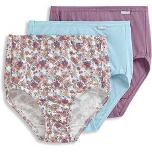 Jockey Women’s Underwear 100% Cotton Elance Brief – 3 Pack(Bleached/Elissa Floral/Silver Plum)