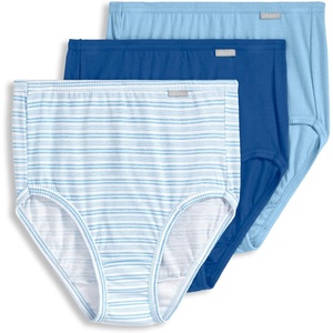Jockey Women’s Underwear 100% Cotton Elance Brief – 3 Pack(Blue Stardust/Boardwalk Stripe/Marina Blue)