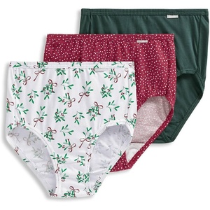 Jockey Women’s Underwear 100% Cotton Elance Brief – 3 Pack(Cactus Pine/Small Blizzard Dot/Diamond White Mistletoe)