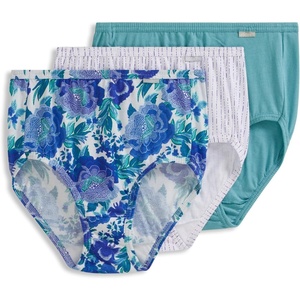 Jockey Women’s Underwear 100% Cotton Elance Brief – 3 Pack(Cove/Rain Stripe/Luscious Blue Bloom)