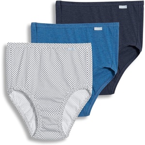 Jockey Women’s Underwear 100% Cotton Elance Brief – 3 Pack(Deep Blue Heather/Deep Blue Dot/Sea Blue Heather)