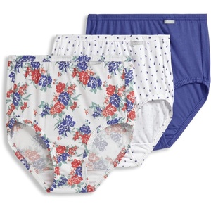 Jockey Women’s Underwear 100% Cotton Elance Brief – 3 Pack(Future Dusk/Grape Brush Dot/Floral Wallpaper)