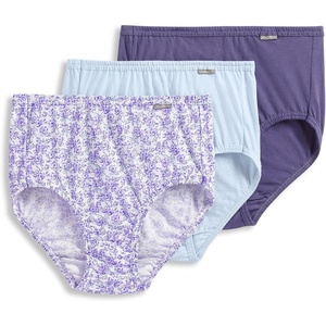 Jockey Women’s Underwear 100% Cotton Elance Brief – 3 Pack(Midnight Iris/Bouquet Bloom/Frothy Blue)