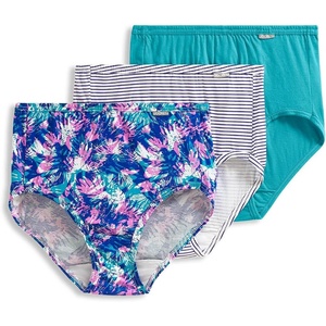 Jockey Women’s Underwear 100% Cotton Elance Brief – 3 Pack(Softest Teal/Belvedere Violet Stripe/Tropical Burst)