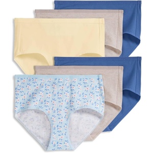 Jockey Women’s Underwear Organic Cotton Stretch Logo Modern Brief – 6 Pack(Oatmeal Heather/True Blue/Bright Blue Blooms/Lemon Fizz/Oatmeal Heather/True Blue)