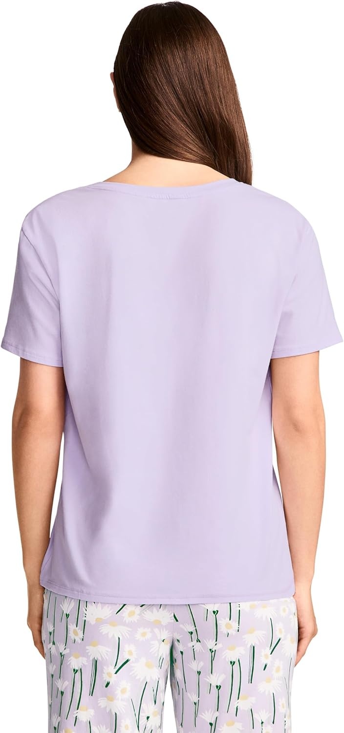 imageJockey Womens Sleepwear Organic Cotton Stretch Short Sleeve VNeck TopDreamy Purple
