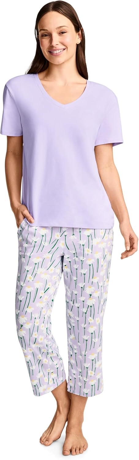 imageJockey Womens Sleepwear Organic Cotton Stretch Short Sleeve VNeck TopDreamy Purple