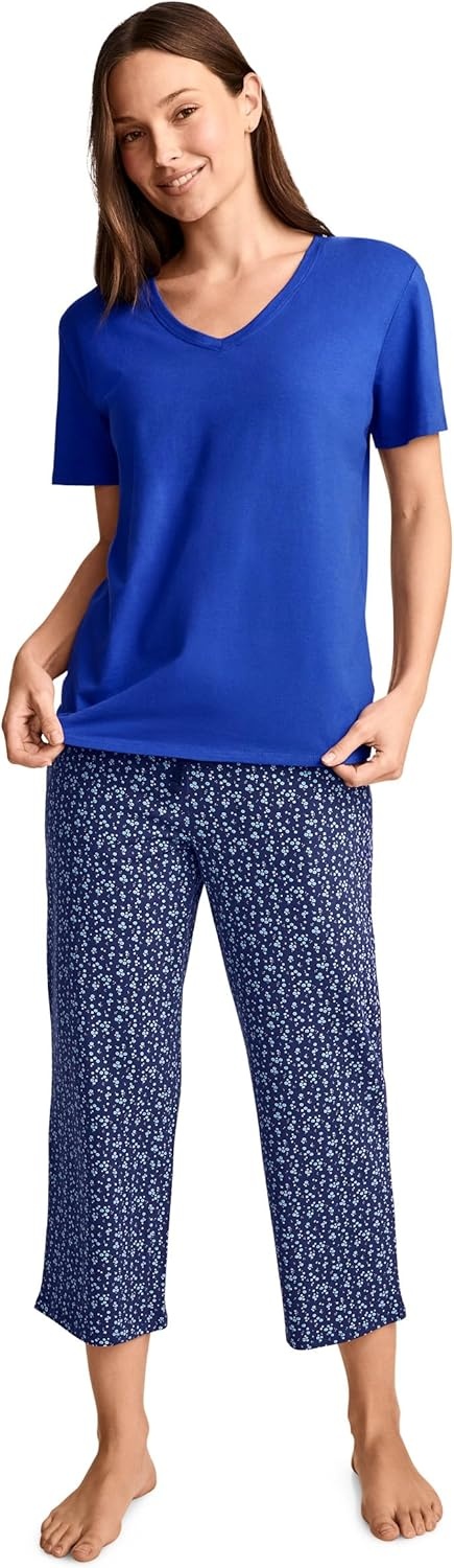 imageJockey Womens Sleepwear Organic Cotton Stretch Short Sleeve VNeck TopIntense Royal