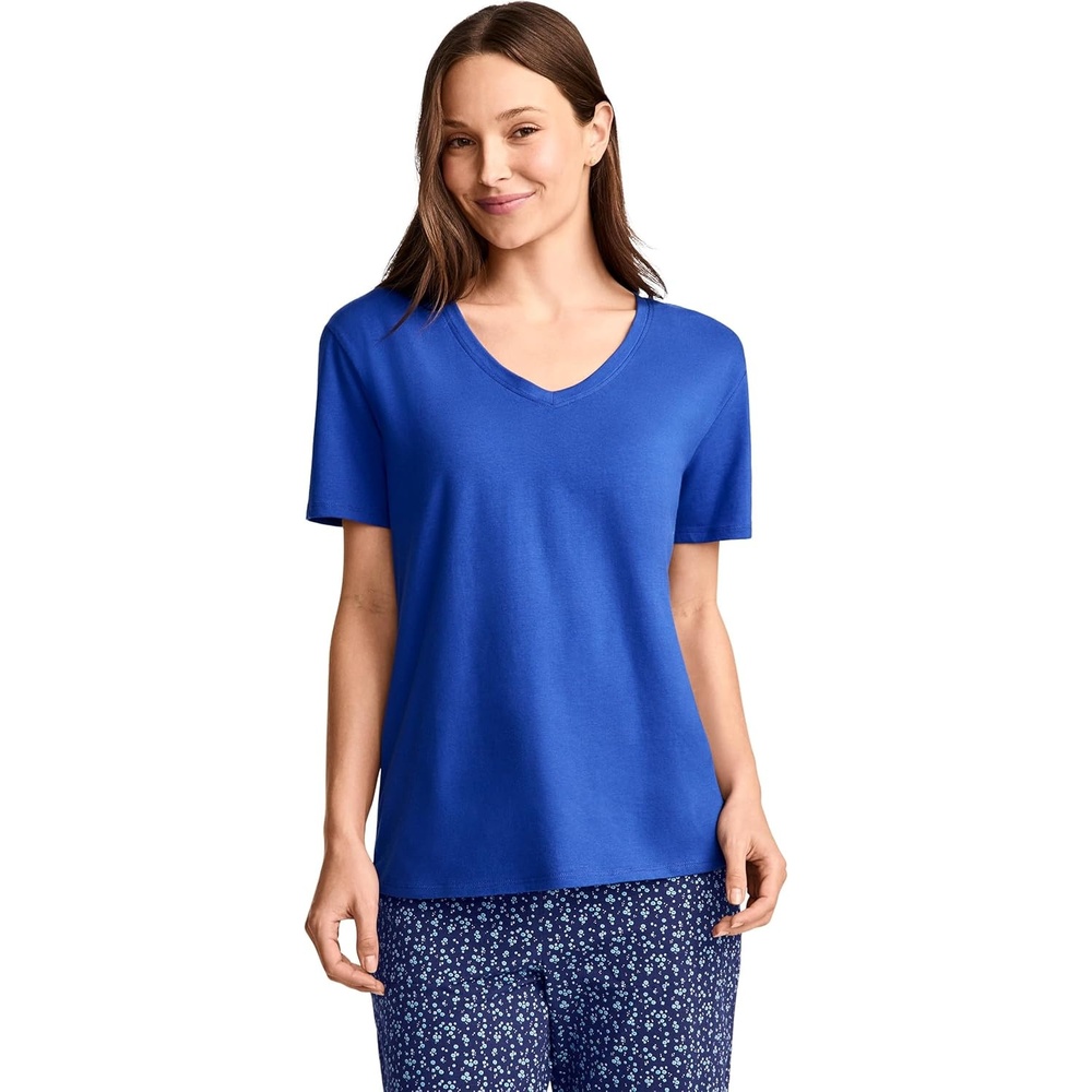 imageJockey Womens Sleepwear Organic Cotton Stretch Short Sleeve VNeck TopIntense Royal