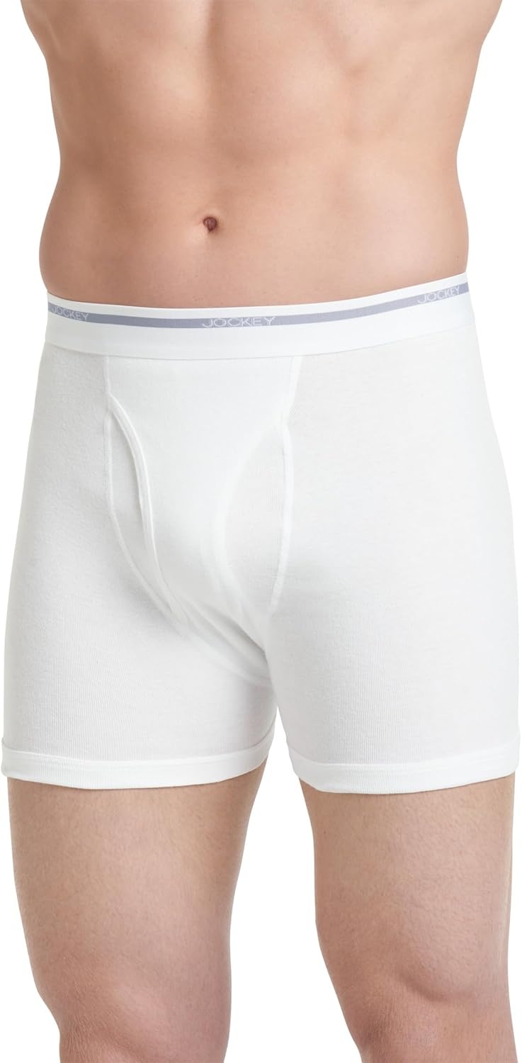 imageJockey Classic 5 Boxer Brief 6 Pack 100 Cotton Underwear for MenWhite