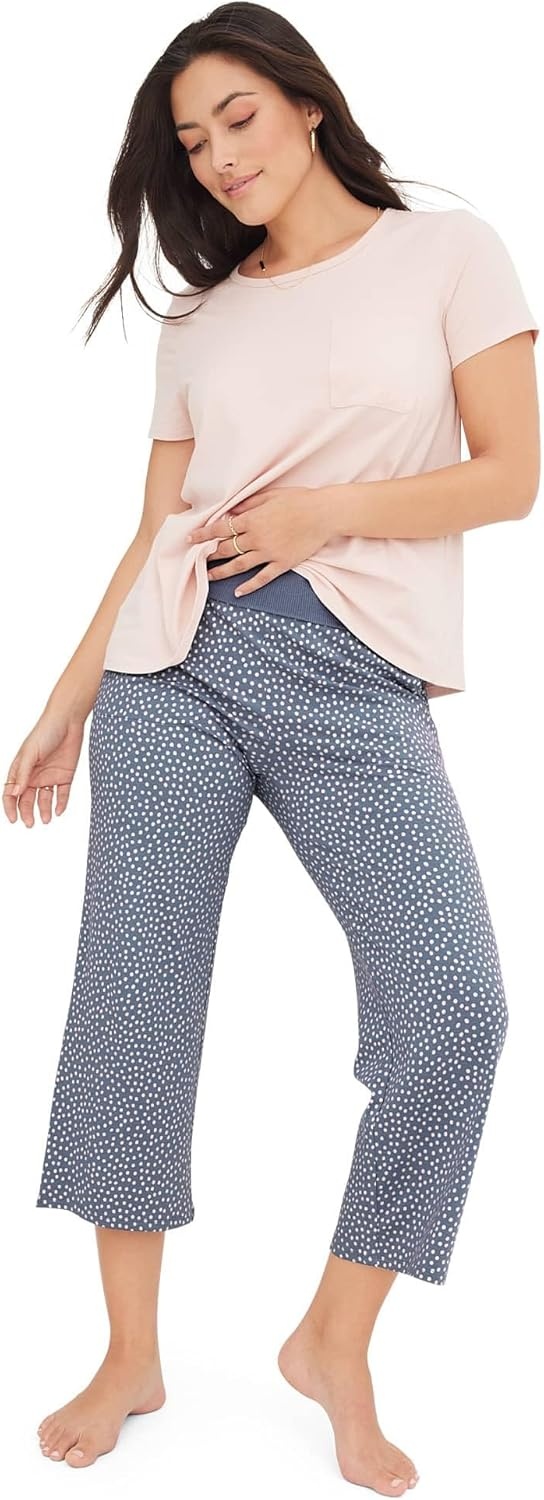 imageJockey Womens Loungewear Cotton Modal Crop PantSplatter Dot