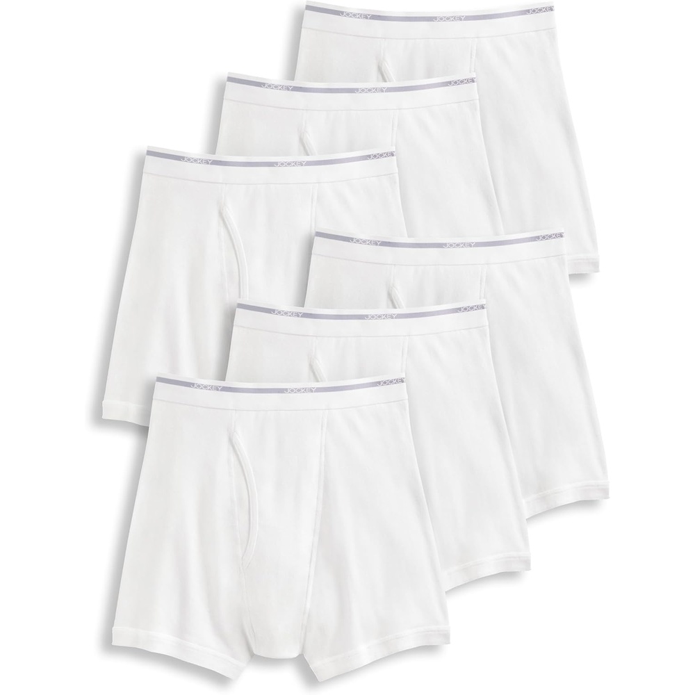 imageJockey Classic 5 Boxer Brief 6 Pack 100 Cotton Underwear for MenWhite