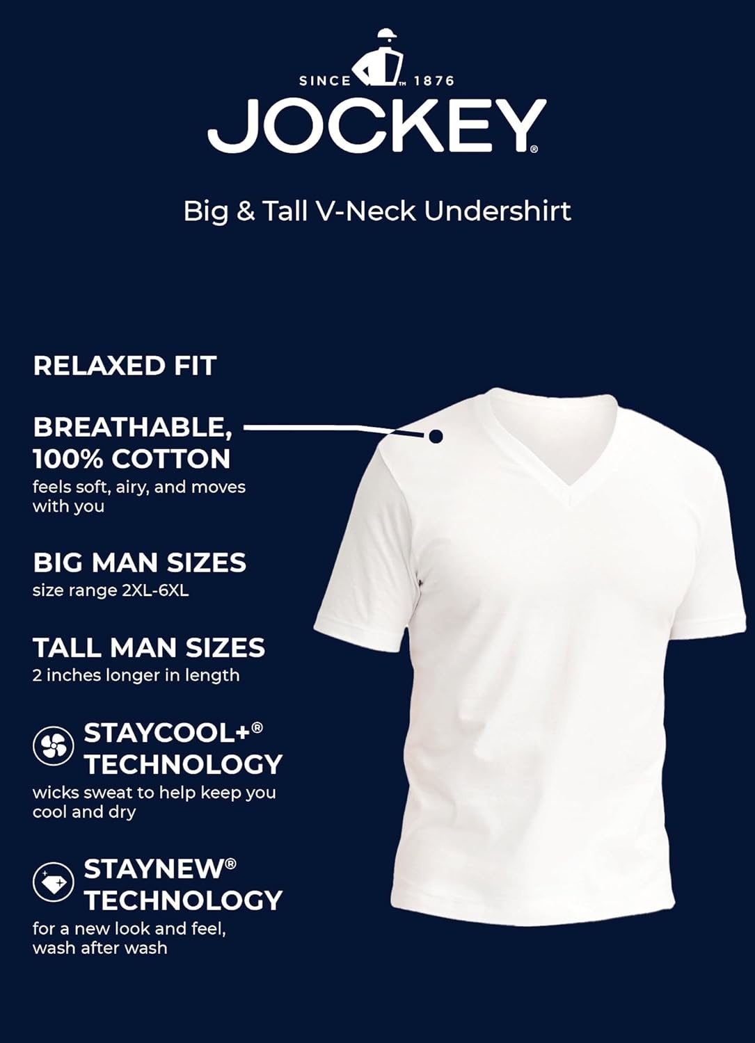 image:imageJockey Mens Undershirt Big amp Tall Classic VNeck Undershirt 6 PackWhite