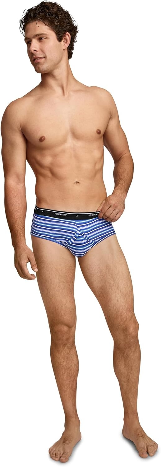 image:imageJockey Classic Low Rise Brief 3 Pack 100 Cotton Underwear for MenSky Stripe