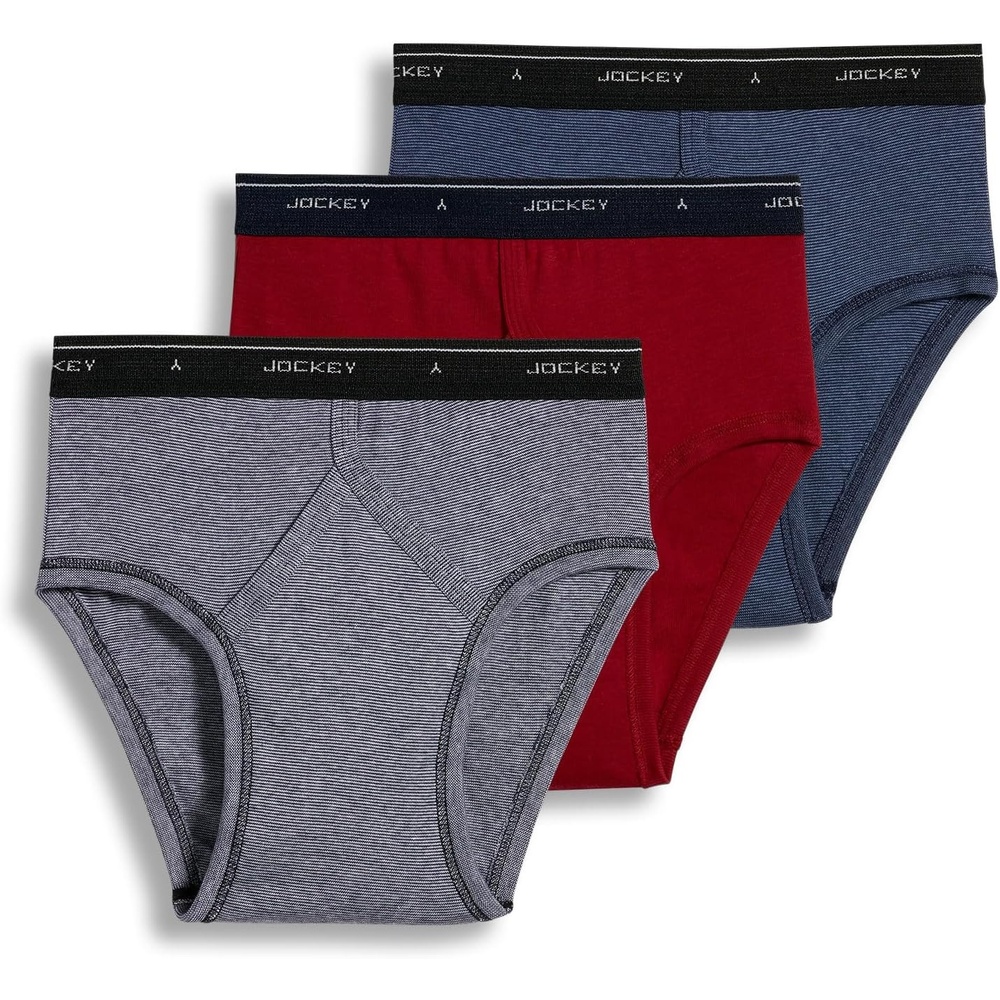 image:imageJockey Classic Low Rise Brief 3 Pack 100 Cotton Underwear for MenBlack StripeRed AppleBlue Stripe