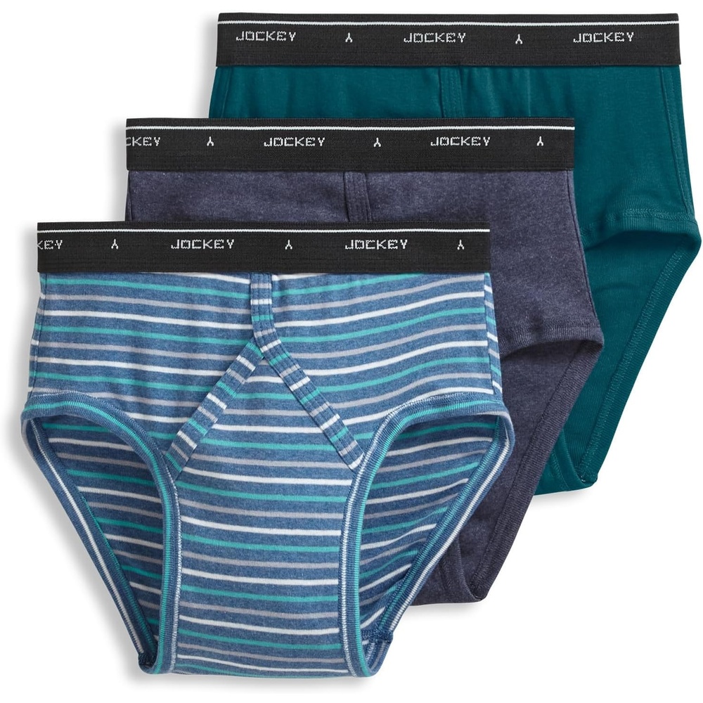 image:imageJockey Classic Low Rise Brief 3 Pack 100 Cotton Underwear for MenNavy HeatherFleeting Chambray StripeDeep Lagoon