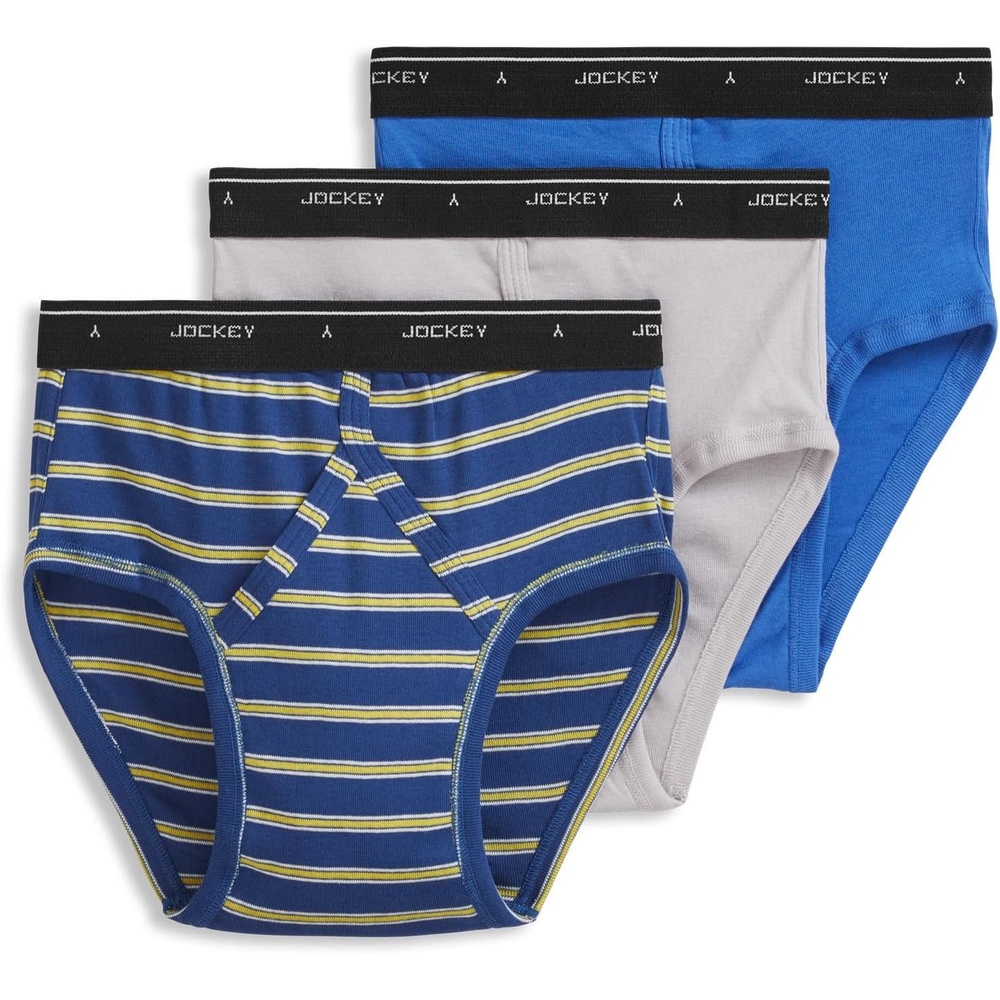 image:imageJockey Classic Low Rise Brief 3 Pack 100 Cotton Underwear for MenTrue BlueOne Fine Marina StripeSolid Grey