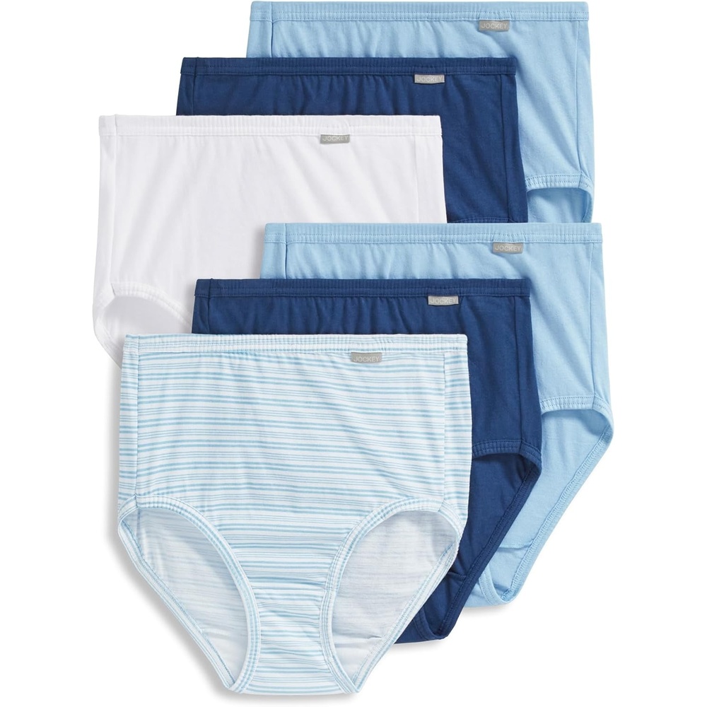 image:imageJockey Womens Underwear Plus Size 100 Cotton Elance Brief 6 PackWhiteBoardwalk StripeMarina BlueBlue StardustMarina BlueBlue Stardust