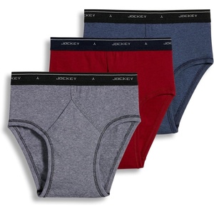 Jockey Classic Low Rise Brief- 3 Pack – 100% Cotton Underwear for Men(Black Stripe/Red Apple/Blue Stripe)