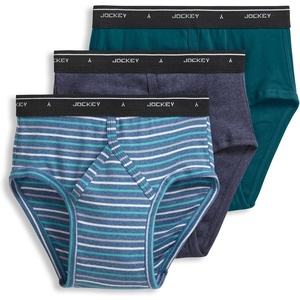 Jockey Classic Low Rise Brief- 3 Pack – 100% Cotton Underwear for Men(Navy Heather/Fleeting Chambray Stripe/Deep Lagoon)