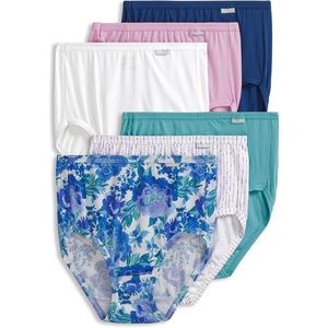 Jockey Women’s Underwear Plus Size 100% Cotton Elance Brief – 6 Pack(Luscious Blue Bloom/Rain Stripe/Cove/Light Raspberry/Marina Blue/White)