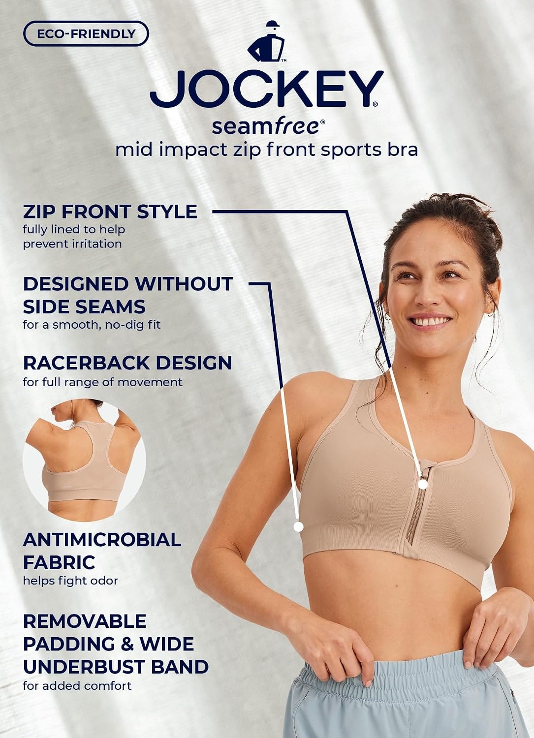 image:imageJockey Womens Bra Seamfree Mid Impact Zip Front Sports BraMarsh