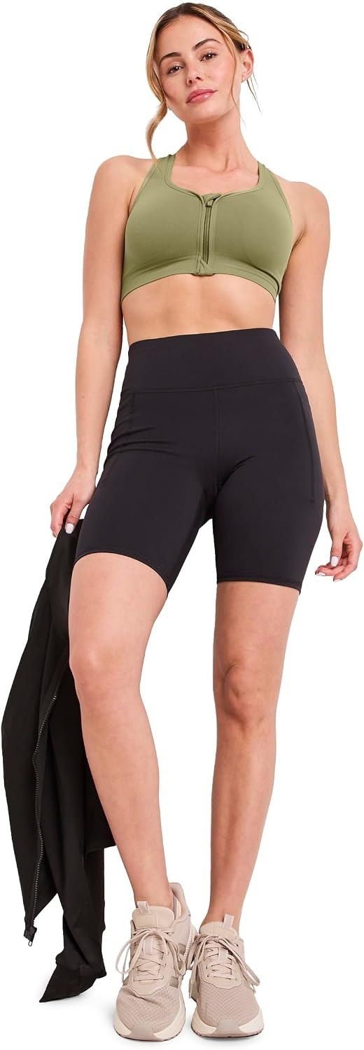 image:imageJockey Womens Bra Seamfree Mid Impact Zip Front Sports BraMarsh