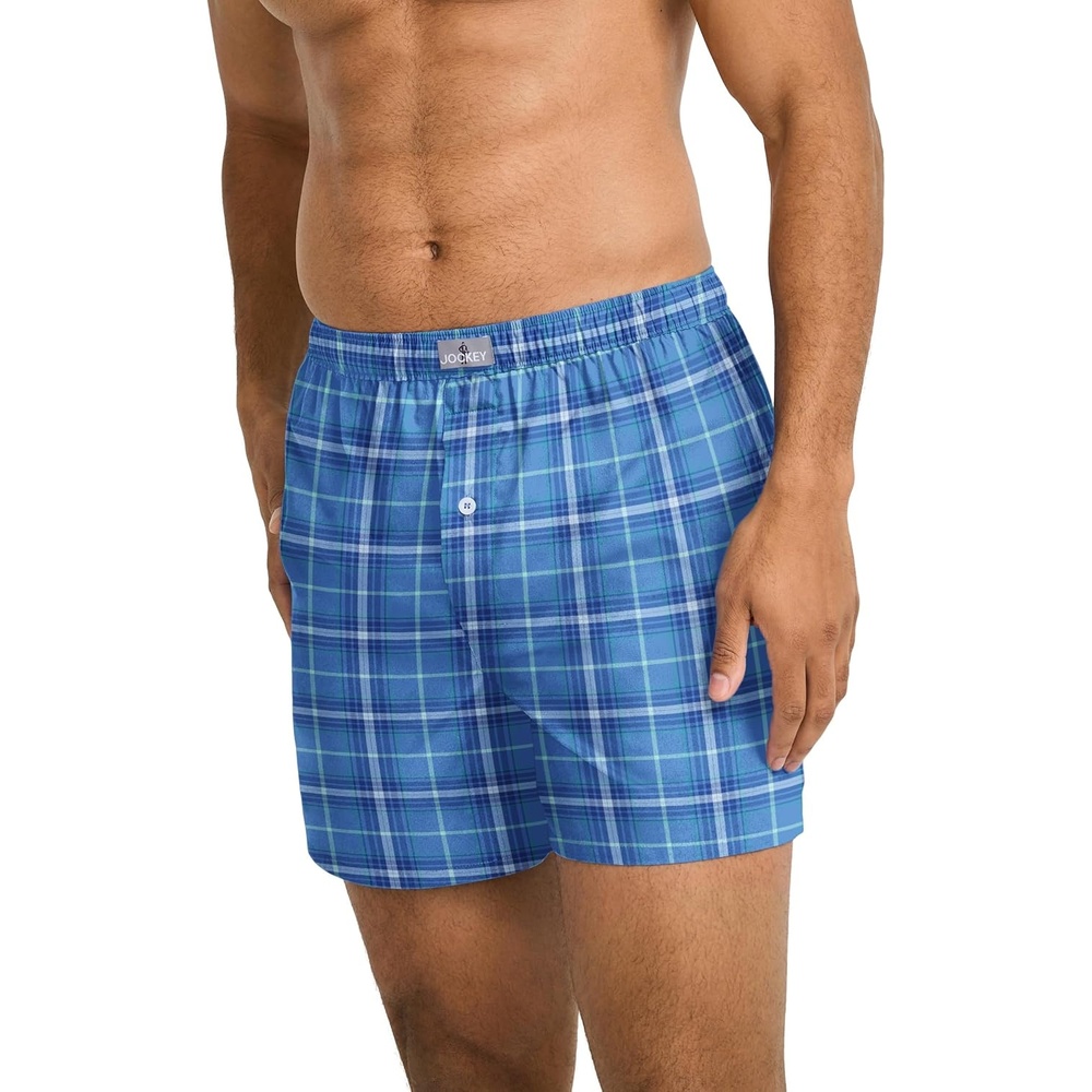 image:imageJockey Mens Underwear 100 Cotton Woven 5 BoxerOasis Blue