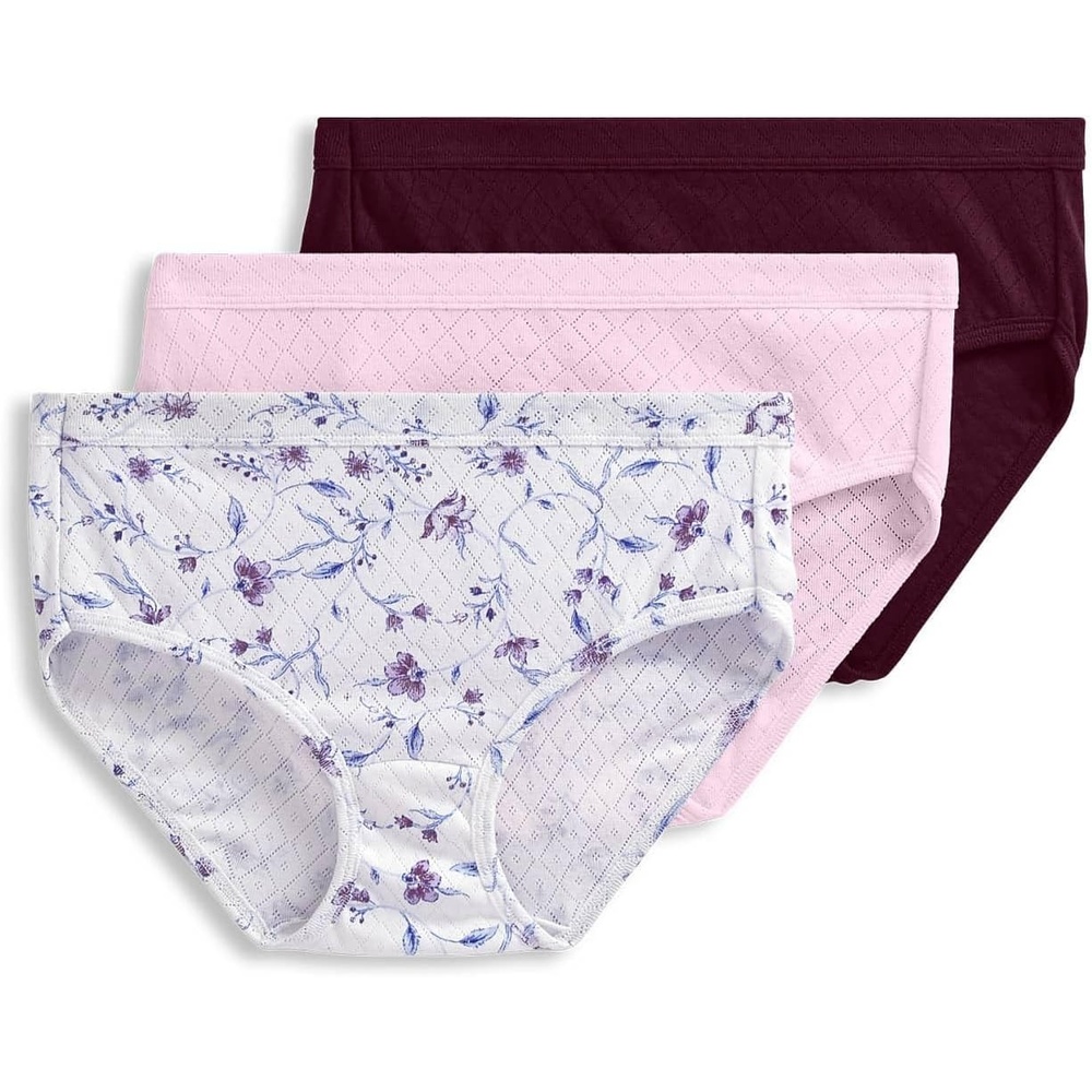 image:imageJockey Womens Underwear 100 Cotton Elance Breathe Hipster  3 PackPink PearlMedieval FloralDeep Sangria