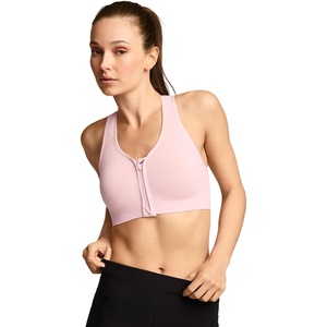 Jockey Women’s Bra Seamfree Mid Impact Zip Front Sports Bra(Pink Shadow)
