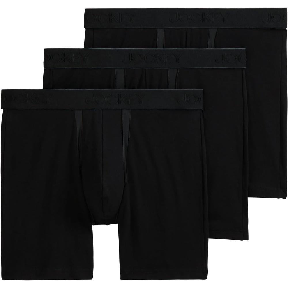 image:imageJockey Mens Underwear Chafe Proof Pouch Cotton Stretch 6 Boxer Brief  3 PackBlack