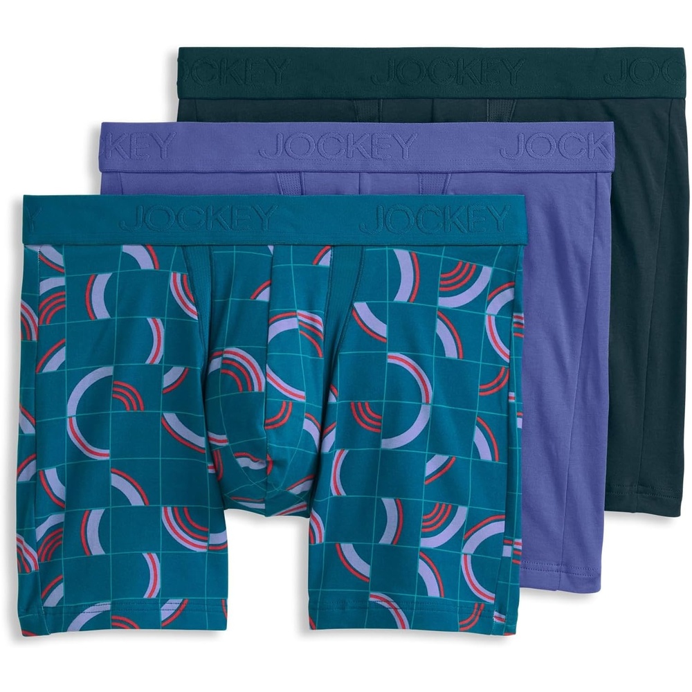image:imageJockey Mens Underwear Chafe Proof Pouch Cotton Stretch 6 Boxer Brief  3 PackFuture DuskSpliced CirclesOcean Sky