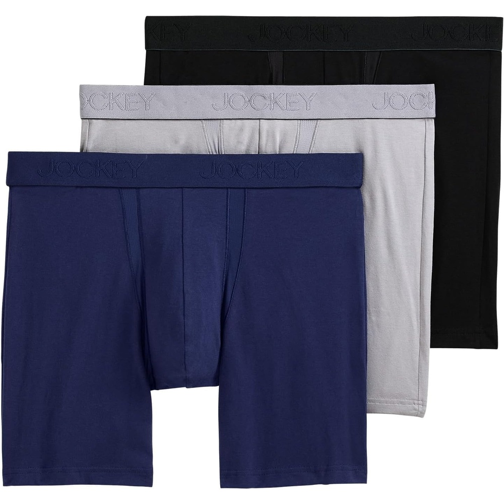 image:imageJockey Mens Underwear Chafe Proof Pouch Cotton Stretch 6 Boxer Brief  3 PackJust Past MidnightMid GreyBlack