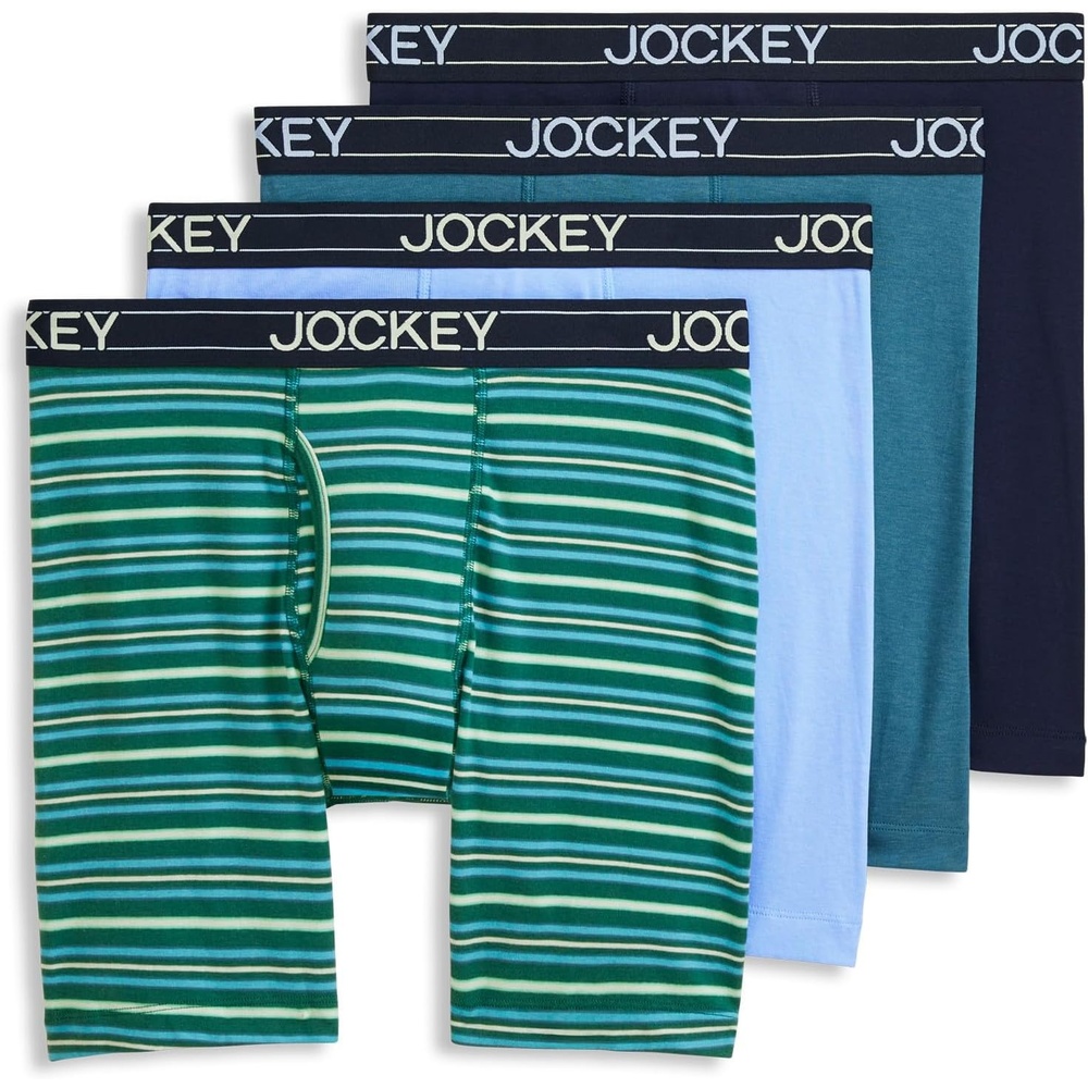 image:imageJockey Mens Underwear Lightweight Cotton Blend 7 Long Leg Boxer Brief  4 PackFirewood Stripe
