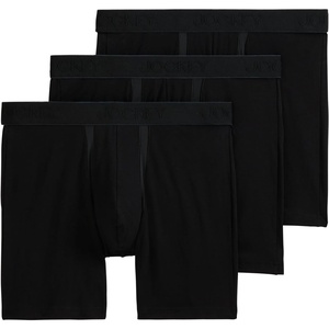 Jockey Men’s Underwear Chafe Proof Pouch Cotton Stretch 6″ Boxer Brief – 3 Pack(Black)