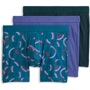 Jockey Men’s Underwear Chafe Proof Pouch Cotton Stretch 6″ Boxer Brief – 3 Pack(Future Dusk/Spliced Circles/Ocean Sky)