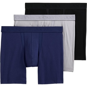 Jockey Men’s Underwear Chafe Proof Pouch Cotton Stretch 6″ Boxer Brief – 3 Pack(Just Past Midnight/Mid Grey/Black)