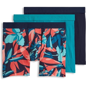 Jockey Men’s Underwear Chafe Proof Pouch Cotton Stretch 6″ Boxer Brief – 3 Pack(Northern Light/Palma/True Navy)