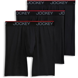 Jockey Men’s Underwear Chafe Proof Pouch Microfiber 8.5″ Long Leg Boxer Brief – 3 Pack(Black Night)