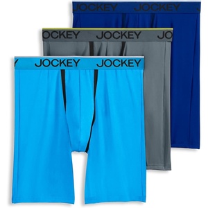 Jockey Men’s Underwear Chafe Proof Pouch Microfiber 8.5″ Long Leg Boxer Brief – 3 Pack(Bright Aqua/Iron Grey/Blue Jay)
