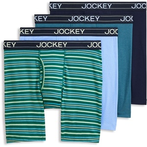 Jockey Men’s Underwear Lightweight Cotton Blend 7″ Long Leg Boxer Brief – 4 Pack(Firewood Stripe)