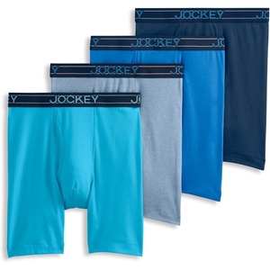 Jockey Men’s Underwear Lightweight Cotton Blend 7″ Long Leg Boxer Brief – 4 Pack(Sparkling Waters/Blue Heaven/Faded Denim Heather/Ink Well)