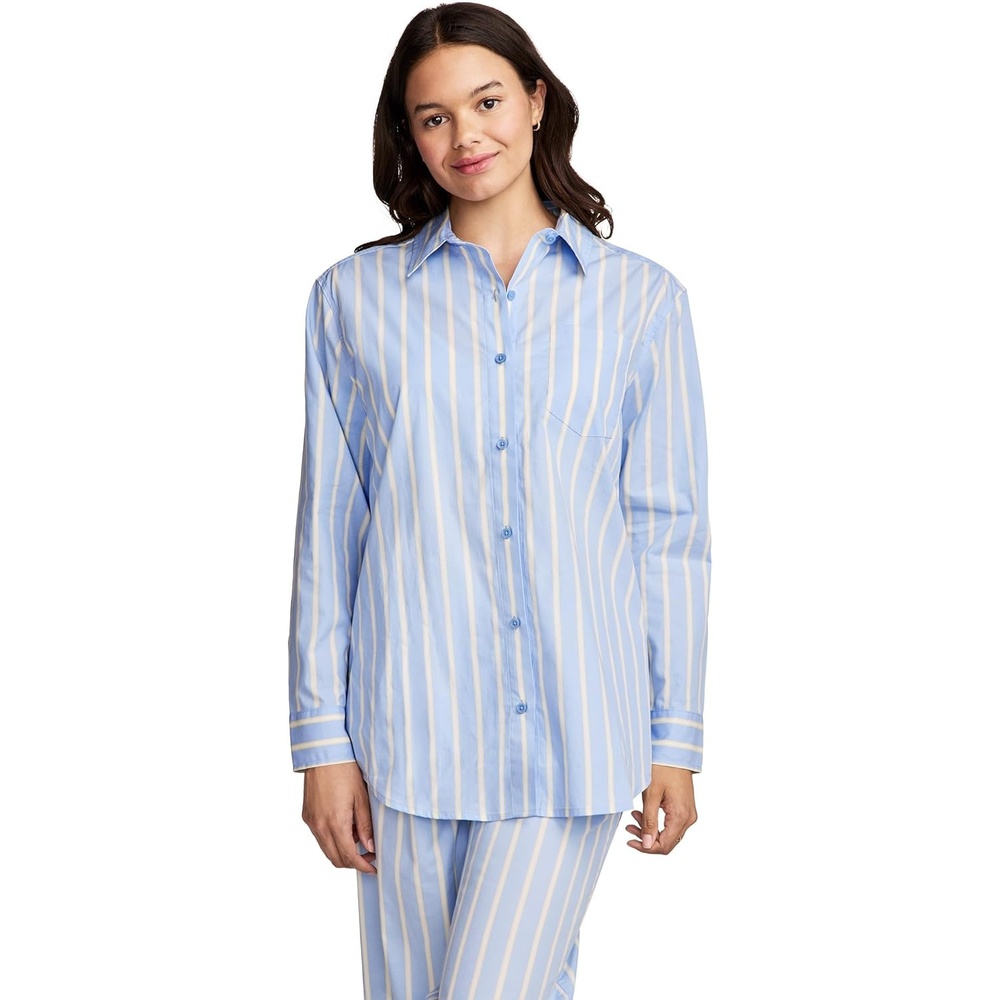 image:imageJockey Womens Sleepwear Cotton Poplin Long Sleeve Button UpLovely Blue
