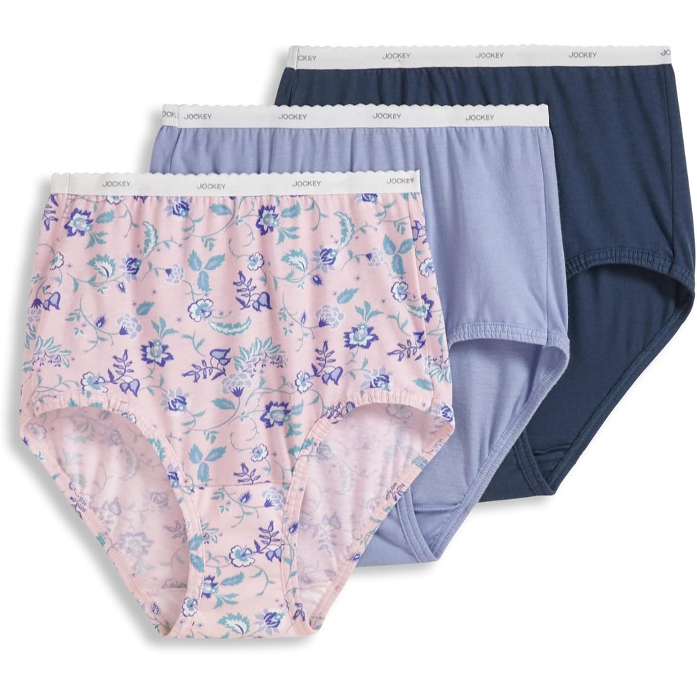 image:imageJockey Womens Underwear 100 Cotton Classic Brief  3 PackNocturne BlueBaroque BloomsMythos Blue