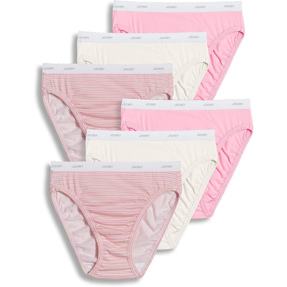 image:imageJockey Womens Underwear Plus Size 100 Cotton Classic French Cut  6 PackSienna SunsetSimple Pink StripeIvory