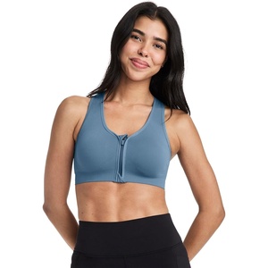 Jockey Women’s Bra Seamfree Mid Impact Zip Front Sports Bra(Harbor Blue)