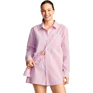 Jockey Women’s Sleepwear Cotton Poplin Long Sleeve Button Up(Camilla Stripe)