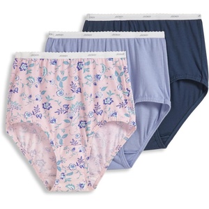 Jockey Women’s Underwear 100% Cotton Classic Brief – 3 Pack(Nocturne Blue/Baroque Blooms/Mythos Blue)