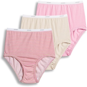 Jockey Women’s Underwear 100% Cotton Classic Brief – 3 Pack(Sienna Sunset/Simple Pink Stripe/Ivory)