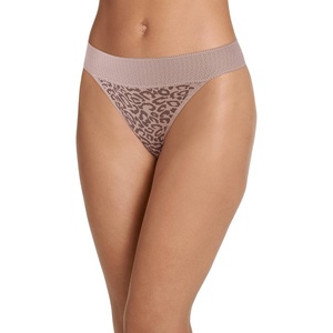 Jockey Women’s Underwear Soft Touch Lace Modal Thong(Warm Shell Grey Luxe Leopard)